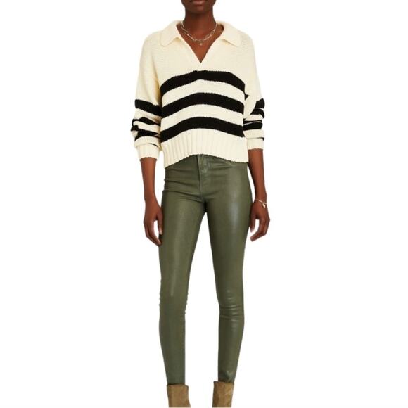 L’Agence Margot High Rise Skinny Jeans Womens 23 Army Green Coated Stretch Denim - Picture 1 of 10